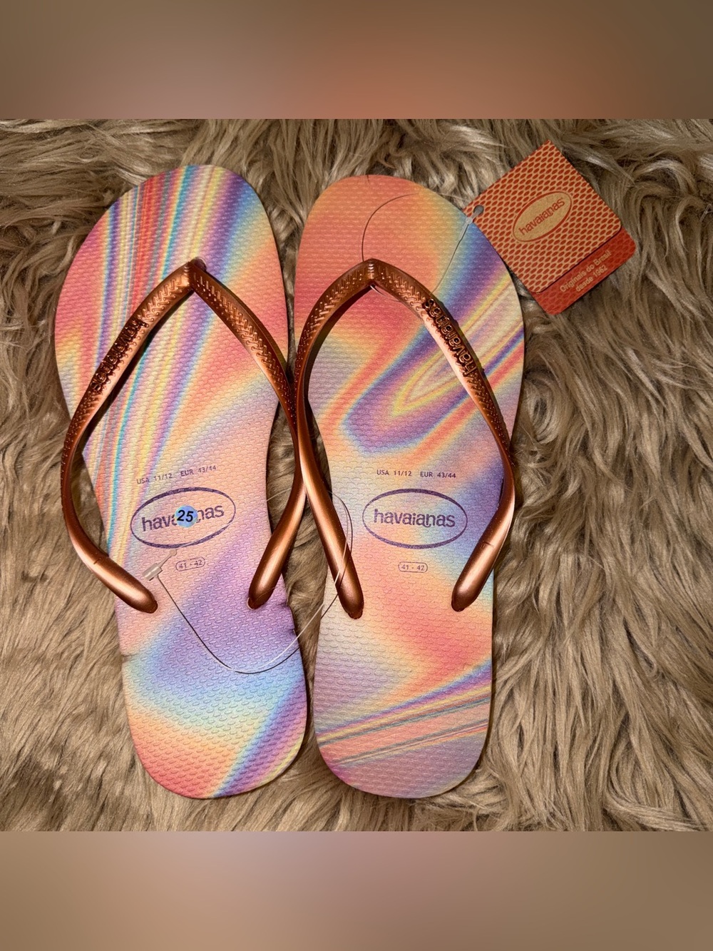 Havaianas Ballet Rose Gradient Sandal with Metallic Copper Straps sz 11/12